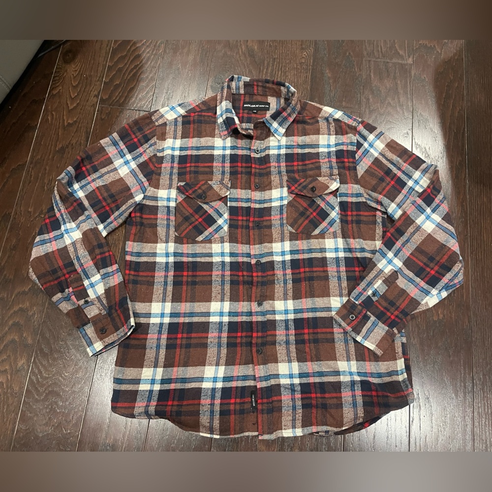 Molokai Surf Co. Brown Red Men Flannel Plaid Button Down Shirt Size XXL